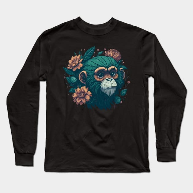 Monkey in Meditation Long Sleeve T-Shirt by ArtisanEcho